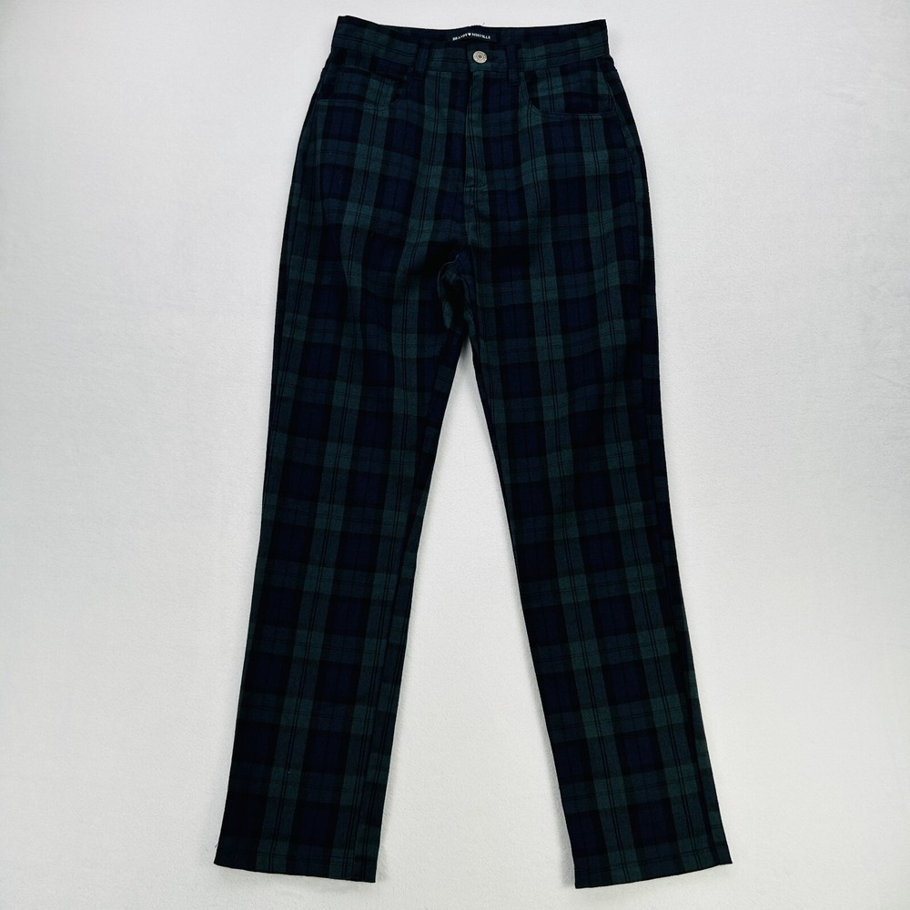 Brandy Melville Pants Womens 24x25 Green Blue Preppy Gingham Straight Leg Ladies